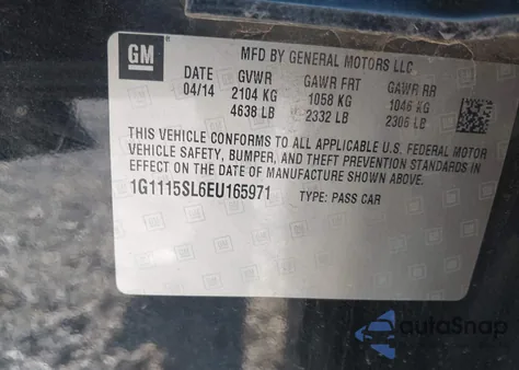 2014 Chevrolet Impala 1Lt from USA, damaged, VIN 1G1115SL6EU165971